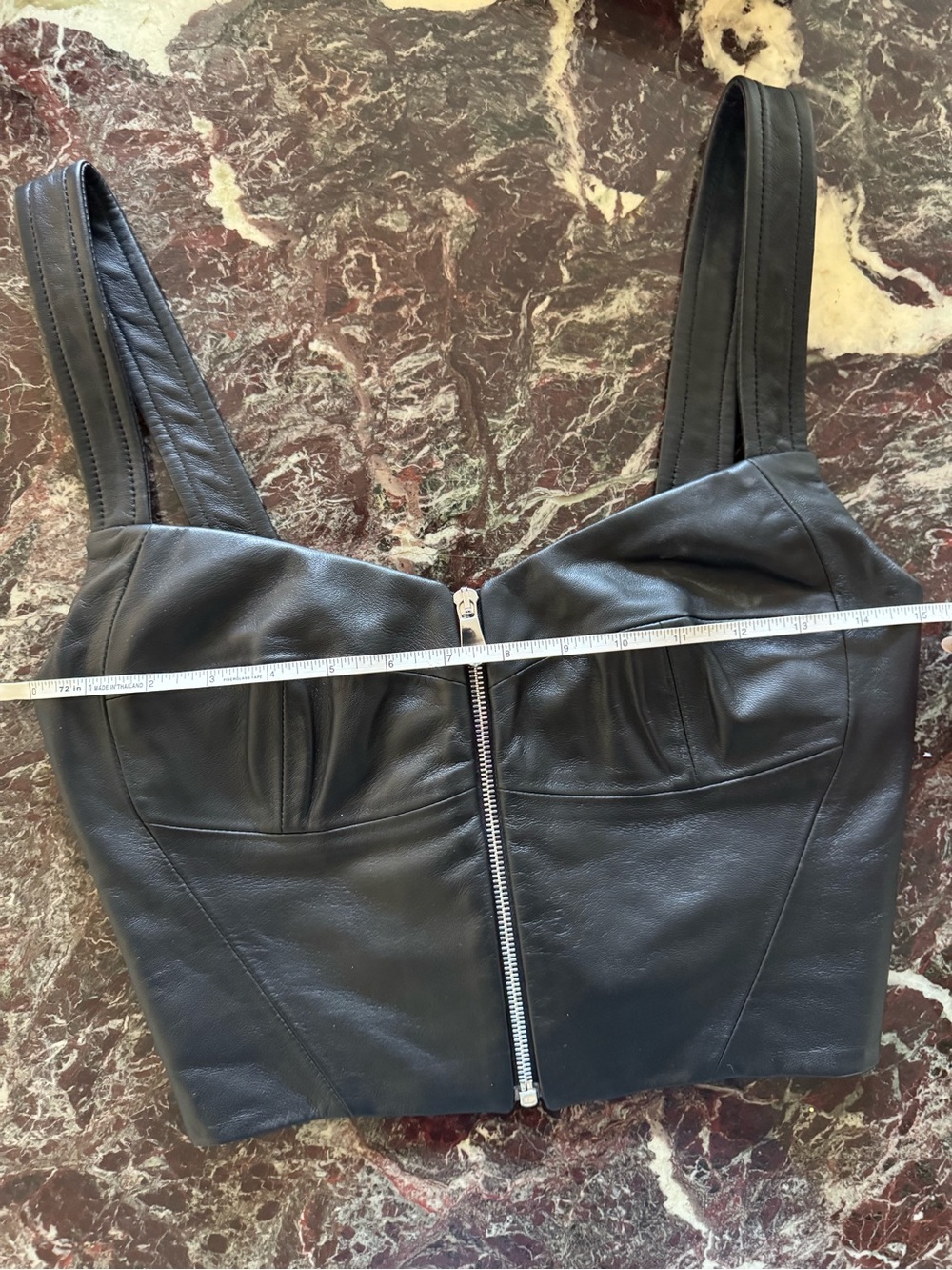 Custom Black Lambskin Leather Corset Crop Top Bustier Size 38